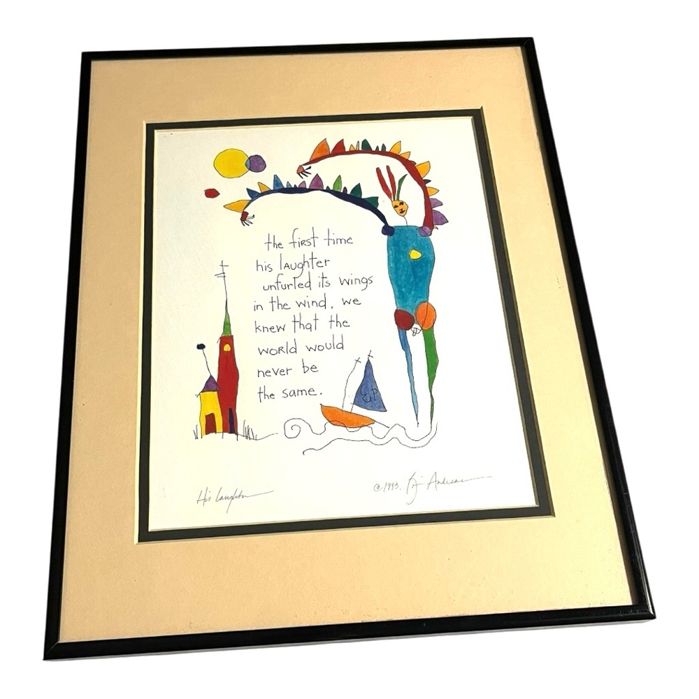 Whimsical colorful art reproduction “His Laughter”Brian Andreas 93 matted/framed